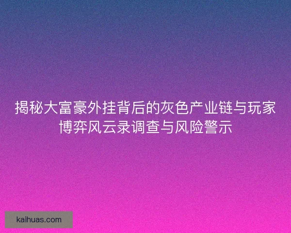 揭秘大富豪外挂背后的灰色产业链与玩家博弈风云录调查与风险警示