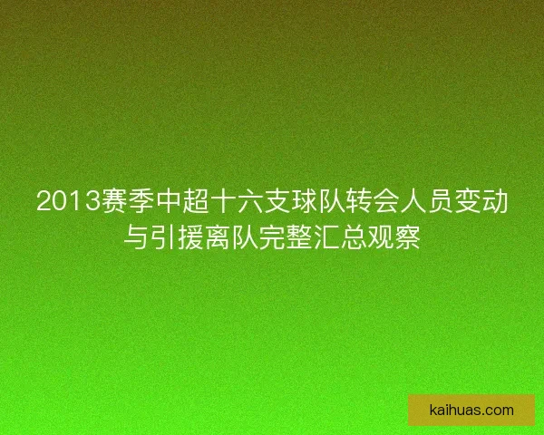 2013赛季中超十六支球队转会人员变动与引援离队完整汇总观察